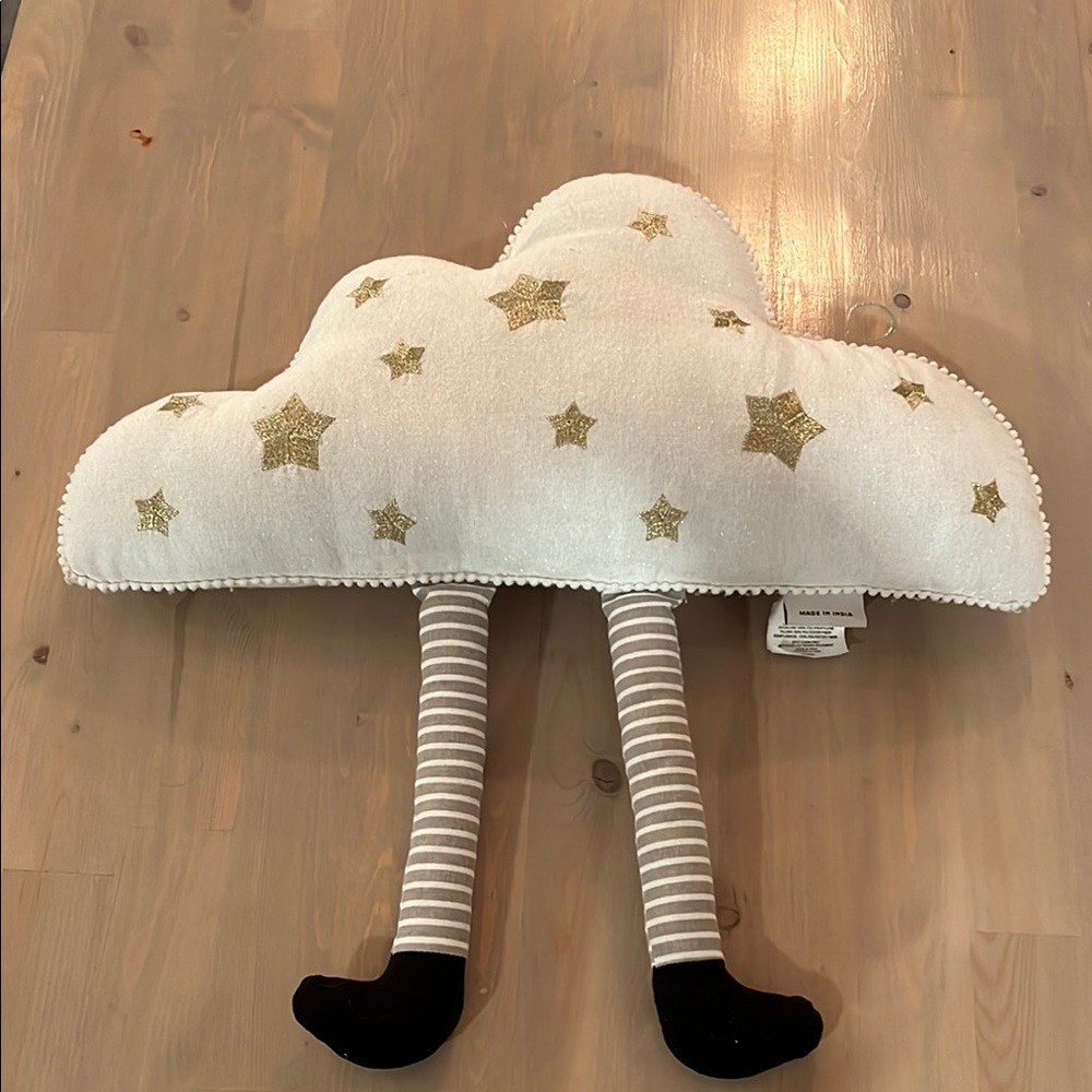 Plush Cloud Accent Pillow with Gold Stars and Striped Legs